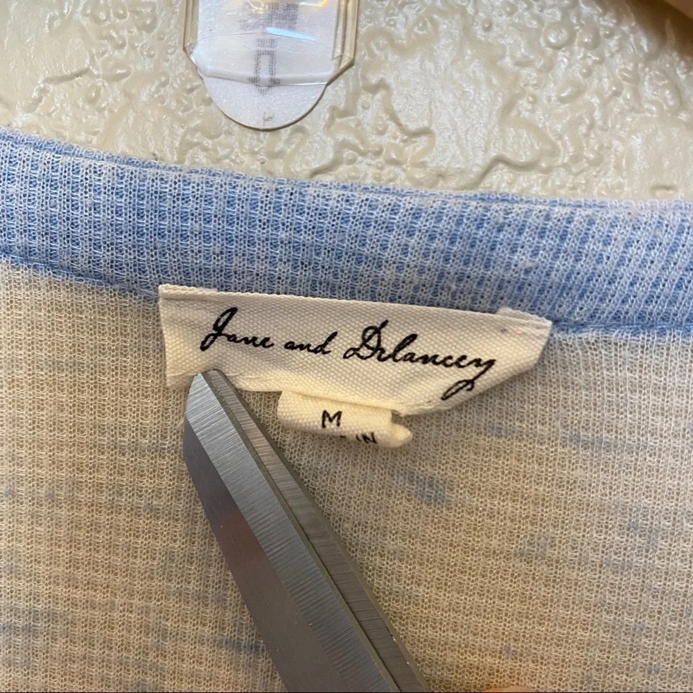 Jane and Delancey blue waffle knit thermal button front detail buttoned sleeves - Picture 3 of 4